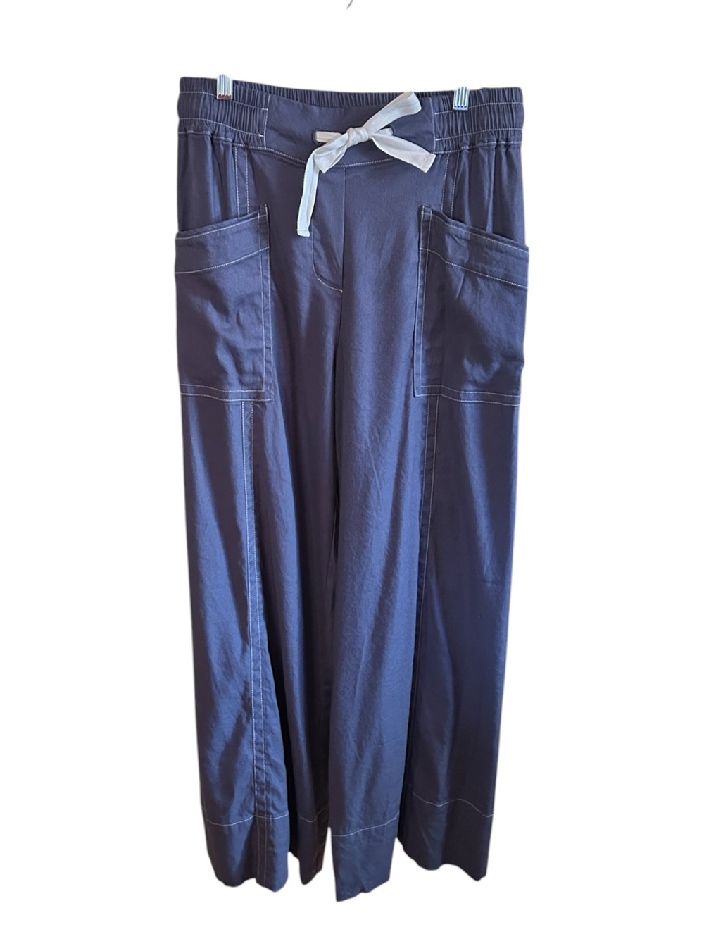 Maeve La Ponche Contrast Stitch Pull-On Pants Drawstring Waist Blue-Gray Small - Picture 2 of 14